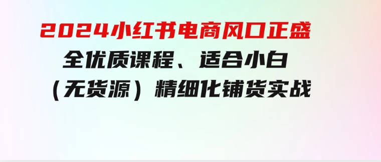 2024小红书电商风口正盛，全优质课程、适合小白（无货源）精细化铺货实战-巨丰资源网