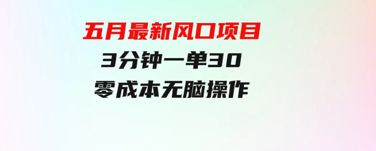 五月最新风口项目，3分钟一单30，零成本，无脑操作-巨丰资源网