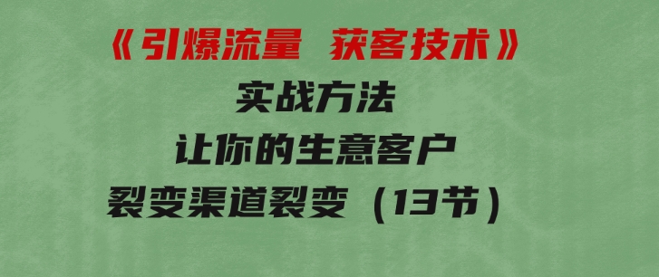 《引爆流量获客技术》实战方法，让你的生意客户裂变渠道裂变（13节）-巨丰资源网