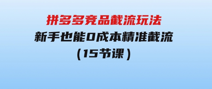 拼多多竞品截流玩法，新手也能0成本精准截流（15节课）-巨丰资源网