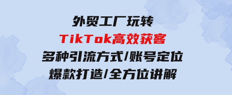 外贸工厂玩转TikTok高效获客，多种引流方式/账号定位/爆款打造/全方位讲解-巨丰资源网