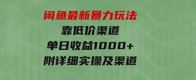 闲鱼最新暴力玩法，靠低价渠道单日收益1000+，附详细实操及渠道-巨丰资源网