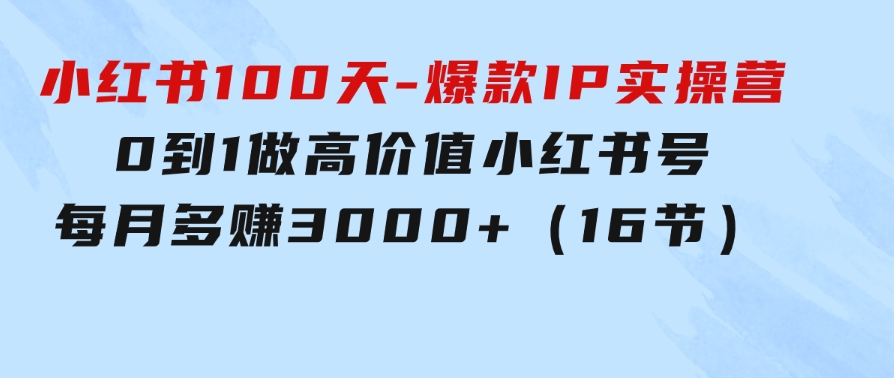 小红书100天-爆款IP实操营，0到1做高价值小红书号每月多赚3000+（16节）-巨丰资源网