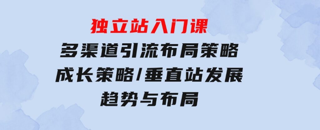 独立站入门课：多渠道引流布局策略/成长策略/垂直站发展趋势与布局-巨丰资源网