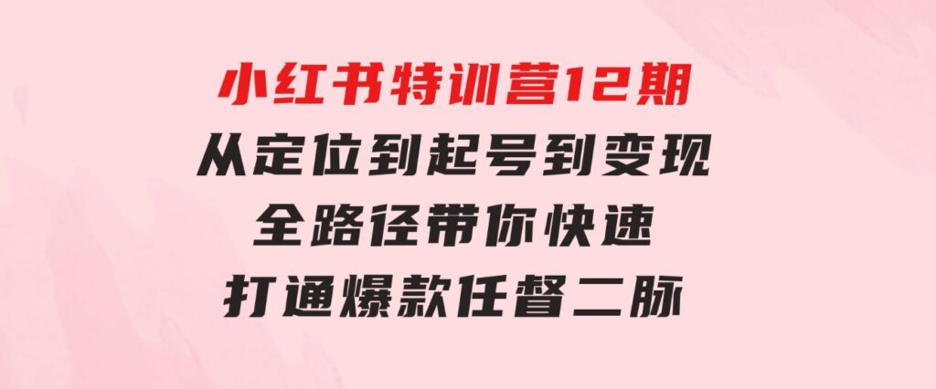 小红书特训营12期：从定位到起号、到变现全路径带你快速打通爆款任督二脉-巨丰资源网