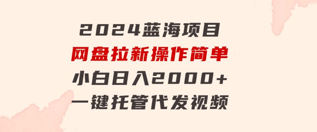 2024蓝海项目，网盘拉新，操作简单小白日入2000+，一键托管代发视频-巨丰资源网