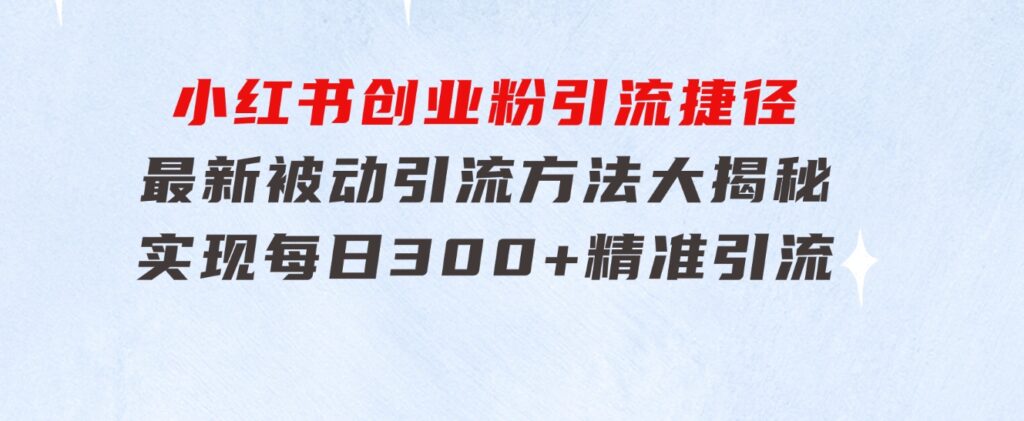 小红书创业粉引流捷径！最新被动引流方法大揭秘，实现每日300+精准引流-巨丰资源网