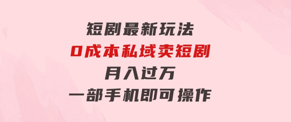 短剧最新玩法0成本私域卖短剧月入过万一部手机即可操作-巨丰资源网