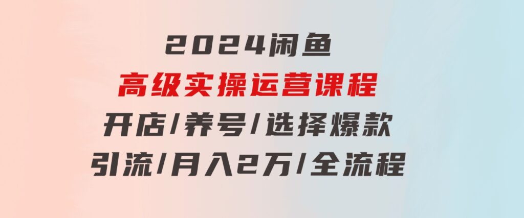 2024闲鱼高级实操运营课程：开店/养号/选择爆款/引流/月入2万/全流程-巨丰资源网