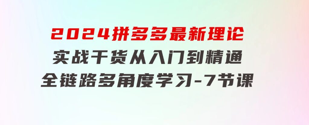 2024拼多多最新理论+实战干货，从入门到精通全链路多角度学习-7节课-巨丰资源网