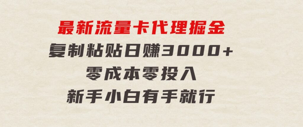 最新流量卡代理掘金，复制粘贴日赚3000+，零成本零投入，新手小白有手就行-巨丰资源网