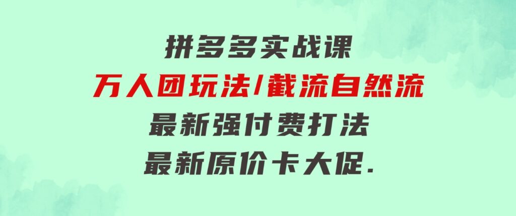 拼多多·实战课：万人团玩法/截流自然流/最新强付费打法/最新原价卡大促..-巨丰资源网