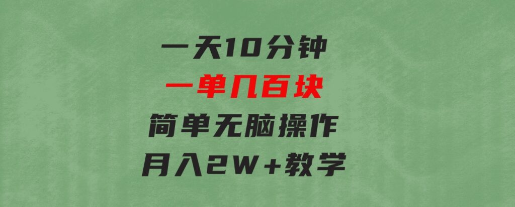 一天10分钟一单几百块简单无脑操作月入2W+教学-巨丰资源网