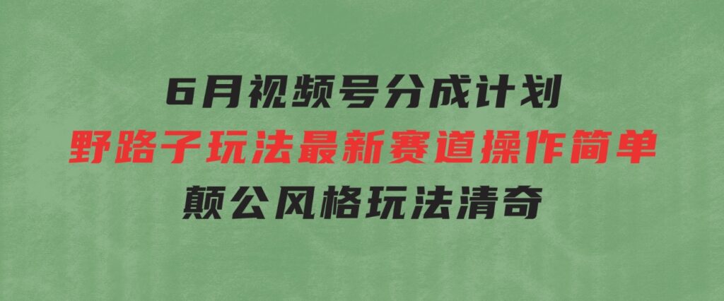 6月视频号分成计划野路子玩法最新赛道操作简单，颠公风格玩法清奇，流…-巨丰资源网