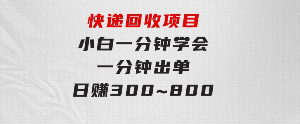 快递回收项目，容易上手，小白一分钟学会，一分钟出单，日赚300~800-巨丰资源网