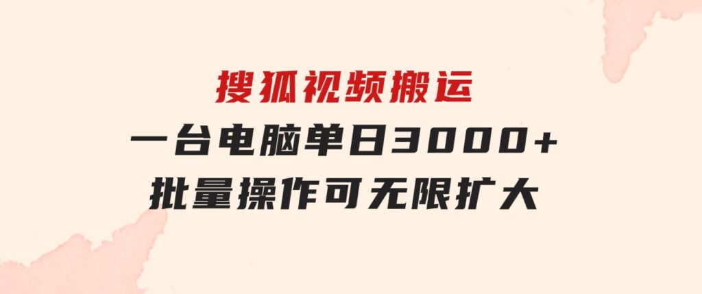 搜狐视频搬运，一台电脑单日3000+，批量操作，可无限扩大-巨丰资源网