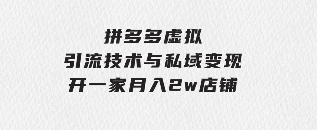 拼多多虚拟-引流技术与私域变现_拼多多教程：开一家月入2w店铺-巨丰资源网