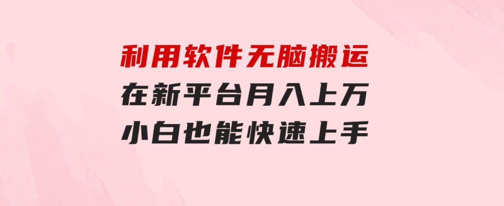 利用软件无脑搬运，在新平台月入上万，小白也能快速上手-巨丰资源网