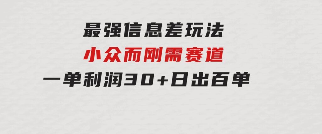 最强信息差玩法小众而刚需赛道一单利润30+日出百单做就100%挣钱-巨丰资源网