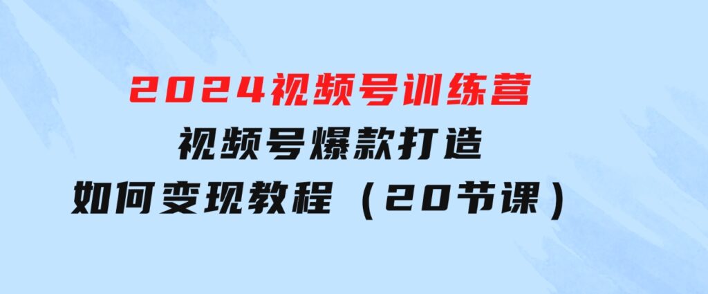 2024视频号训练营，视频号爆款打造，如何变现教程（20节课）-巨丰资源网