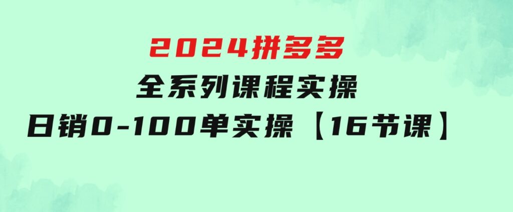 2024拼多多全系列课程实操，日销0-100单实操【16节课】-巨丰资源网