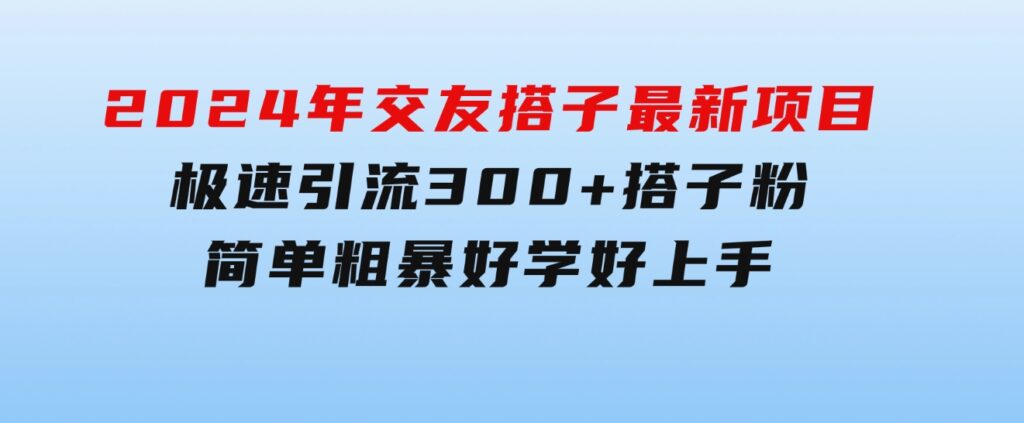 2024年交友搭子最新项目，极速引流300+搭子粉，简单粗暴，好学好上手-巨丰资源网