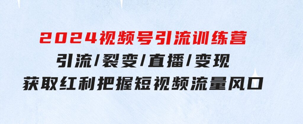 2024视频号引流训练营：引流/裂变/直播/变现获取红利把握短视频流量风口-巨丰资源网