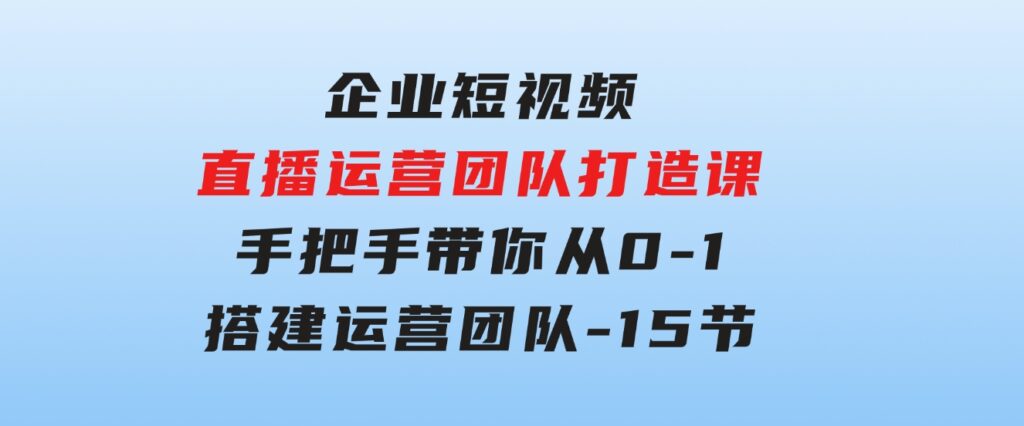 企业短视频-直播运营团队打造课，手把手带你从0-1搭建运营团队-15节-巨丰资源网