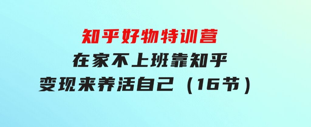 知乎好物特训营，在家不上班，靠知乎变现来养活自己（16节）-巨丰资源网