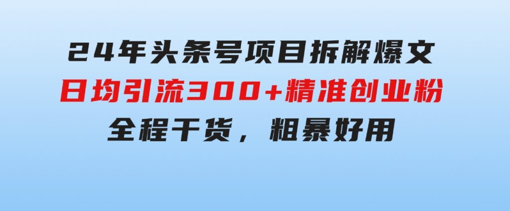 24年头条号项目拆解爆文，日均引流300+精准创业粉，全程干货，粗暴好用-巨丰资源网