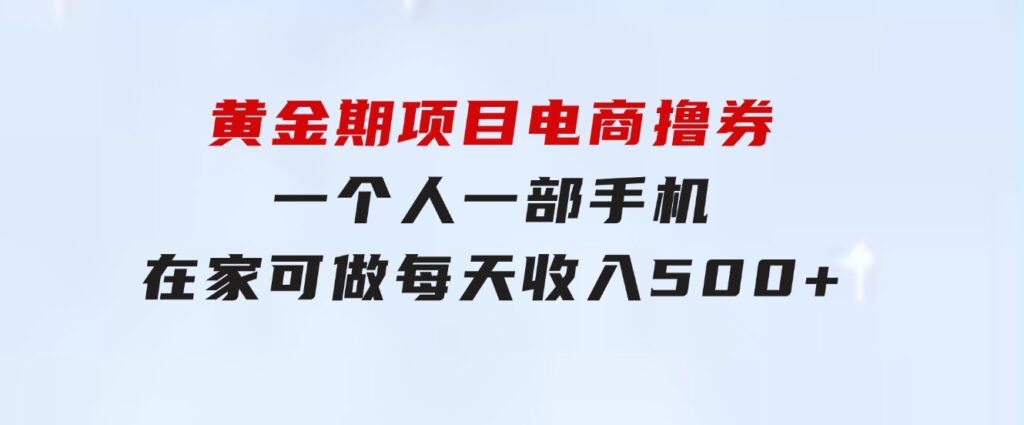 黄金期项目，电商撸券！一个人，一部手机，在家可做，每天收入500+-巨丰资源网