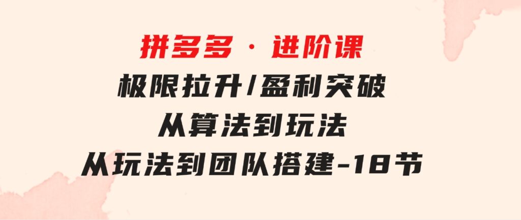 拼多多·进阶课：极限拉升/盈利突破：从算法到玩法从玩法到团队搭建-18节-巨丰资源网