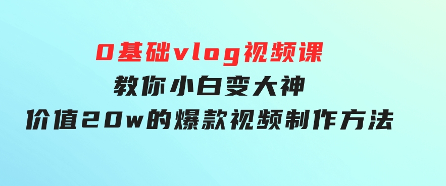 0基础vlog视频课教你小白变大神：价值20w的爆款视频制作方法-巨丰资源网