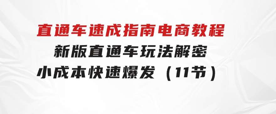 直通车速成指南电商教程：新版直通车玩法解密，小成本快速爆发（11节）-巨丰资源网