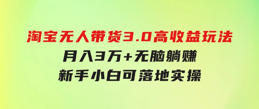 淘宝无人带货3.0高收益玩法，月入3万+，无脑躺赚，新手小白可落地实操-巨丰资源网