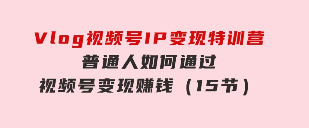 Vlog视频号IP变现特训营，普通人如何通过视频号变现赚钱（15节）-巨丰资源网