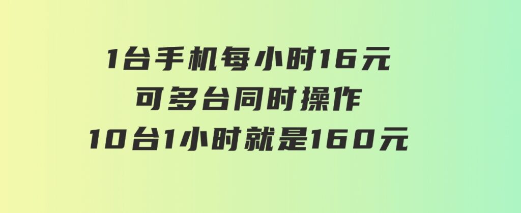 0撸项目一台手机一小时16元可多台同时操作10台就是一小时160元不养鸡-巨丰资源网