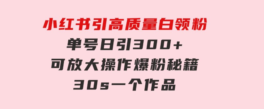 小红书引高质量白领粉，单号日引300+，可放大操作，爆粉秘籍！30s一个作品-巨丰资源网