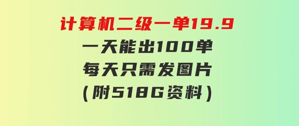 计算机二级，一单19.9一天能出100单，每天只需发发图片（附518G资料）-巨丰资源网