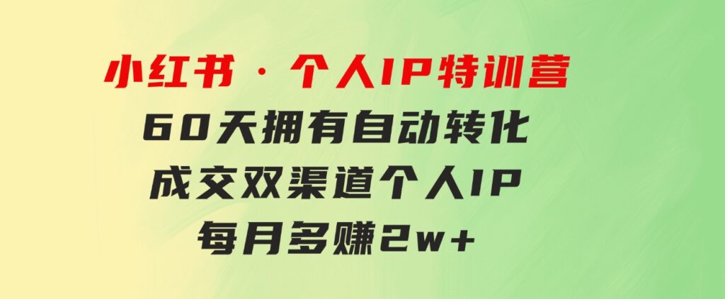 小红书·个人IP特训营：60天拥有自动转化成交双渠道个人IP，每月多赚2w+-巨丰资源网