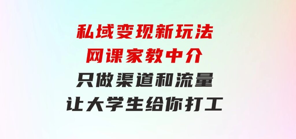 私域变现新玩法，网课家教中介，只做渠道和流量，让大学生给你打工-巨丰资源网