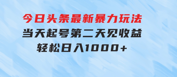 今日头条最新暴力玩法，当天起号，第二天见收益，轻松日入1000+-巨丰资源网