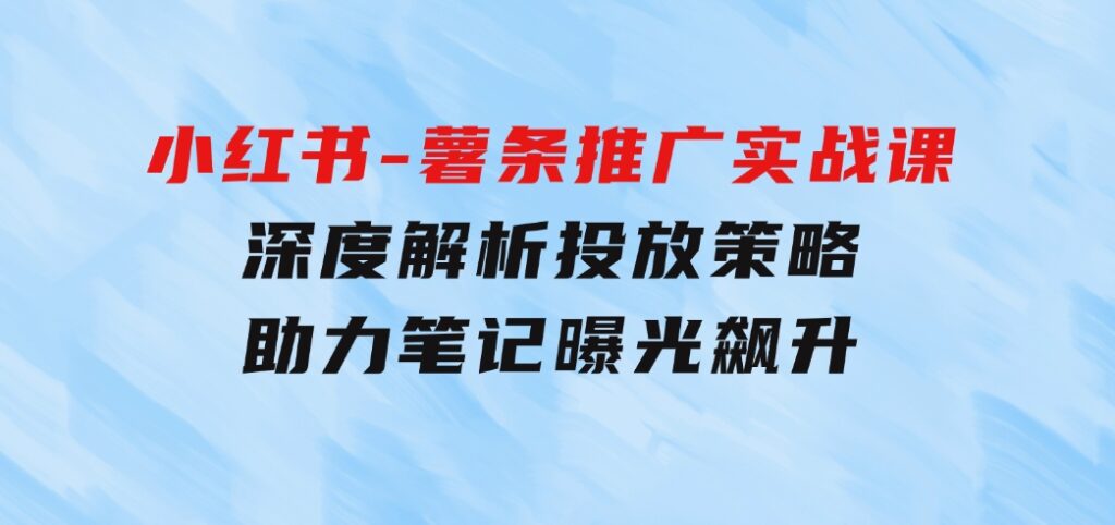 小红书-薯条推广实战课：深度解析投放策略，助力笔记曝光飙升-巨丰资源网