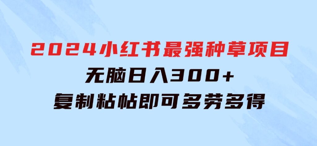 2024小红书最强种草项目，无脑日入300+，复制粘帖即可，多劳多得-巨丰资源网