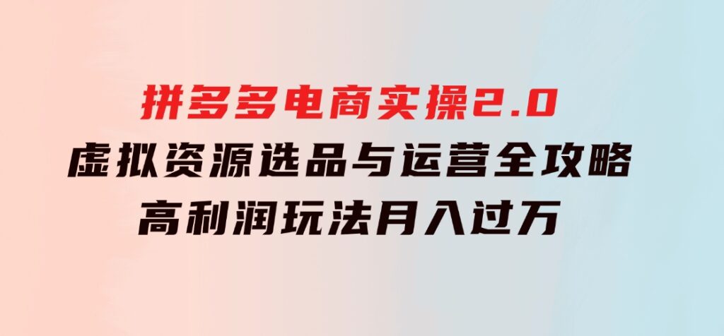 拼多多电商实操2.0：虚拟资源选品与运营全攻略，高利润玩法，月入过万-巨丰资源网