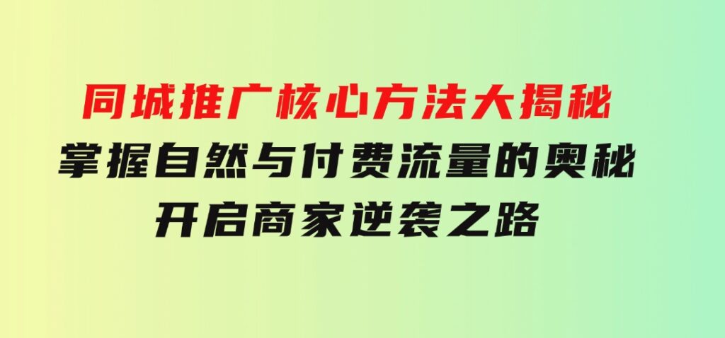 同城推广核心方法大揭秘：掌握自然与付费流量的奥秘，开启商家逆袭之路-巨丰资源网