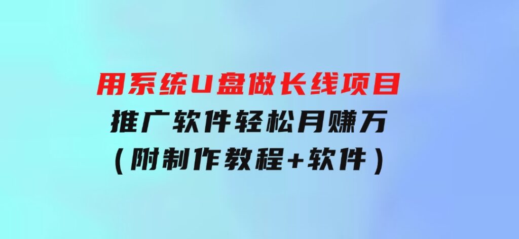 用系统U盘做长线项目，推广软件轻松月赚万元（附制作教程+软件）-巨丰资源网