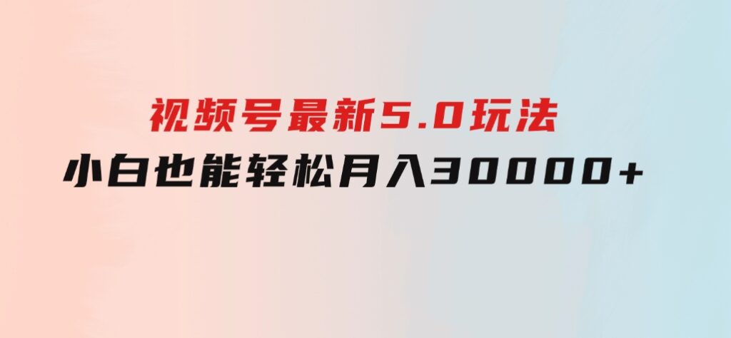 视频号最新5.0玩法，小白也能轻松月入30000+-巨丰资源网