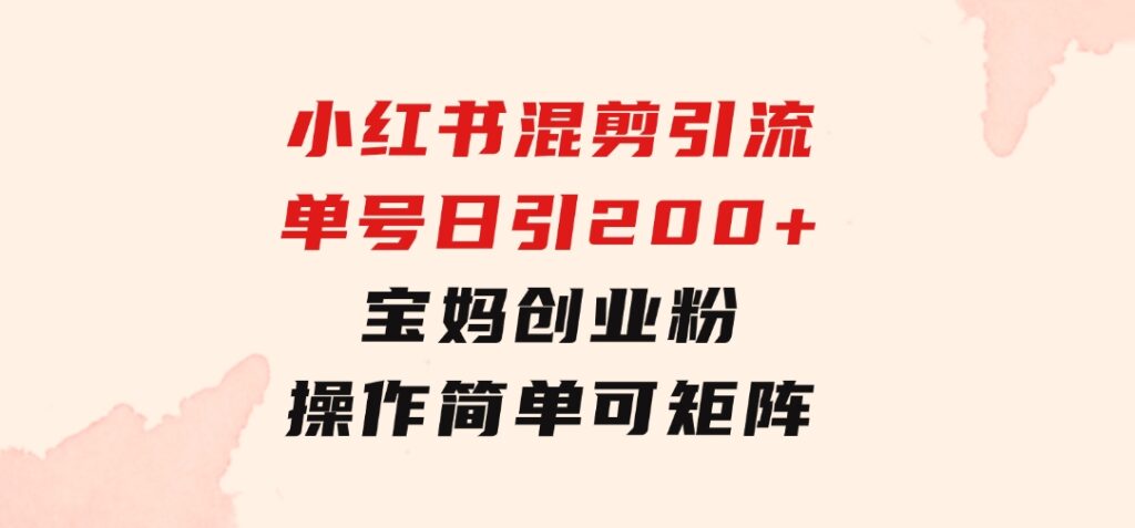 小红书混剪引流，单号日引200+宝妈创业粉，操作简单可矩阵-巨丰资源网