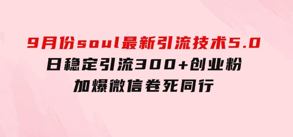 9月份soul最新引流技术5.0，日稳定引流300+创业粉，加爆微信，卷死同行-巨丰资源网